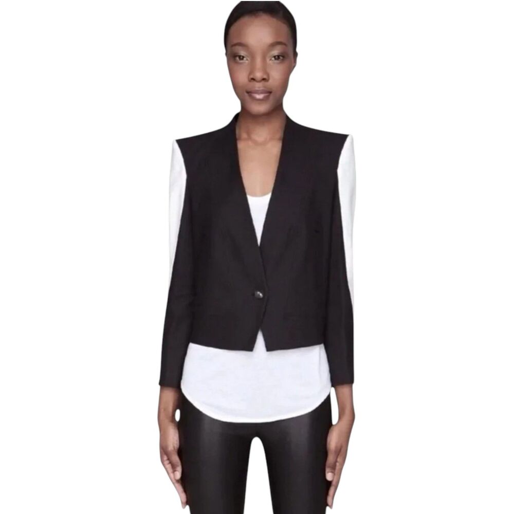 Helmut Lang Cropped Colorblock Blazer Size 6 Black White Tailored